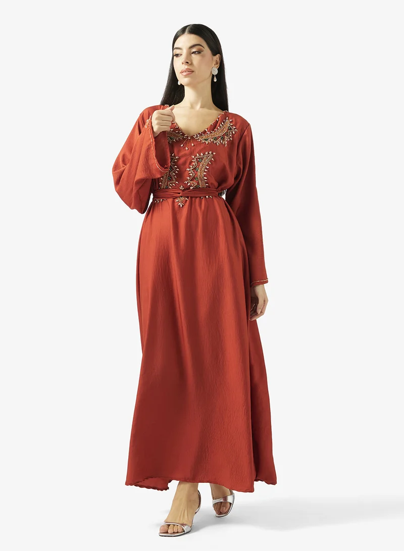 hayas closet  Embellished Belted Jalabiya for Women | Best Price UAE